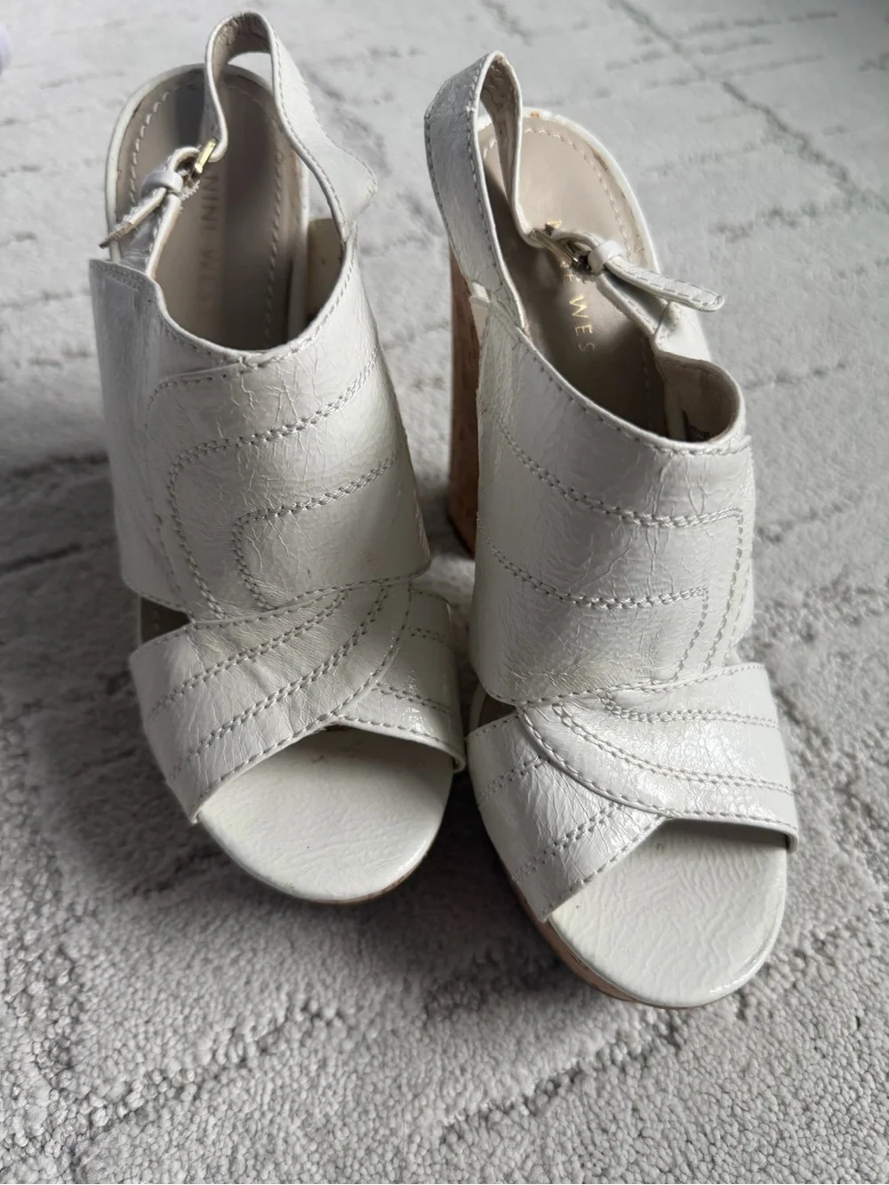 Nine West White Cork Platform Slingback Heels Women’s Size 7.5